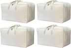 Soft Canvas Storage Bag with Zipper and Clear Window, Cotton Linen Organizer Storage for Pillow, Sweater, and Bedding, 55L, 4 Pack, Beige