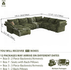 DreamDashio 7-Seat Sectional Sofa, Oversized Extra Wide Deep Seat Giant Detachable Modular Cloud Couch, Certified Corduroy Fabric with Storage & Detachable & Adjustable Arms, for Living Room, Green