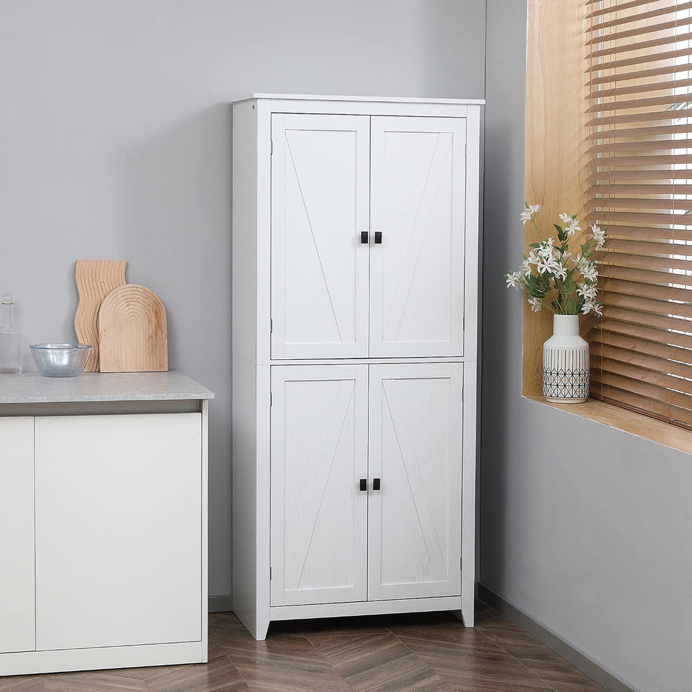 72" Freestanding Four-Door Kitchen Pantry, Storage Cabinet Organizer wit...