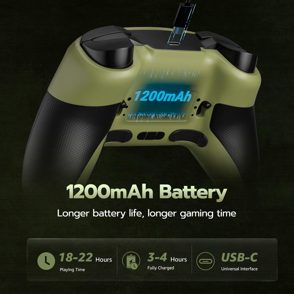 ISHAKO Wireless Gaming Controller for PC – 1000hz Polling Rate Controller with Back Buttons, Hall Trigger/Joystick, Turbo, RGB Lights, Game controller Compatible with Windows/Laptop/Switch/iPhone/Android-Olive Green