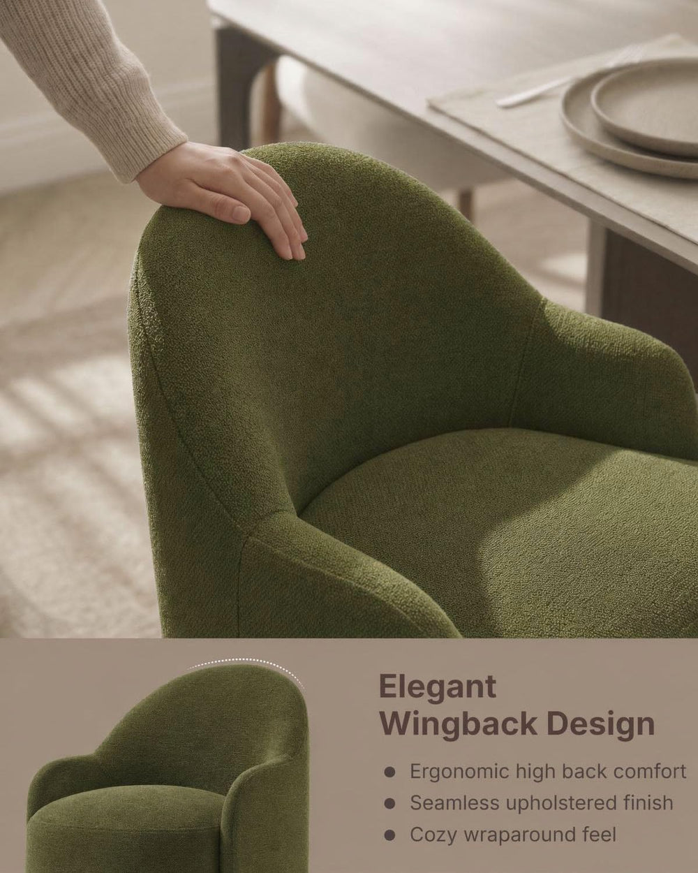 KISLOT Upholstered Dining Chairs Set of 4 with Caster, Pre-Assembled, Green |...