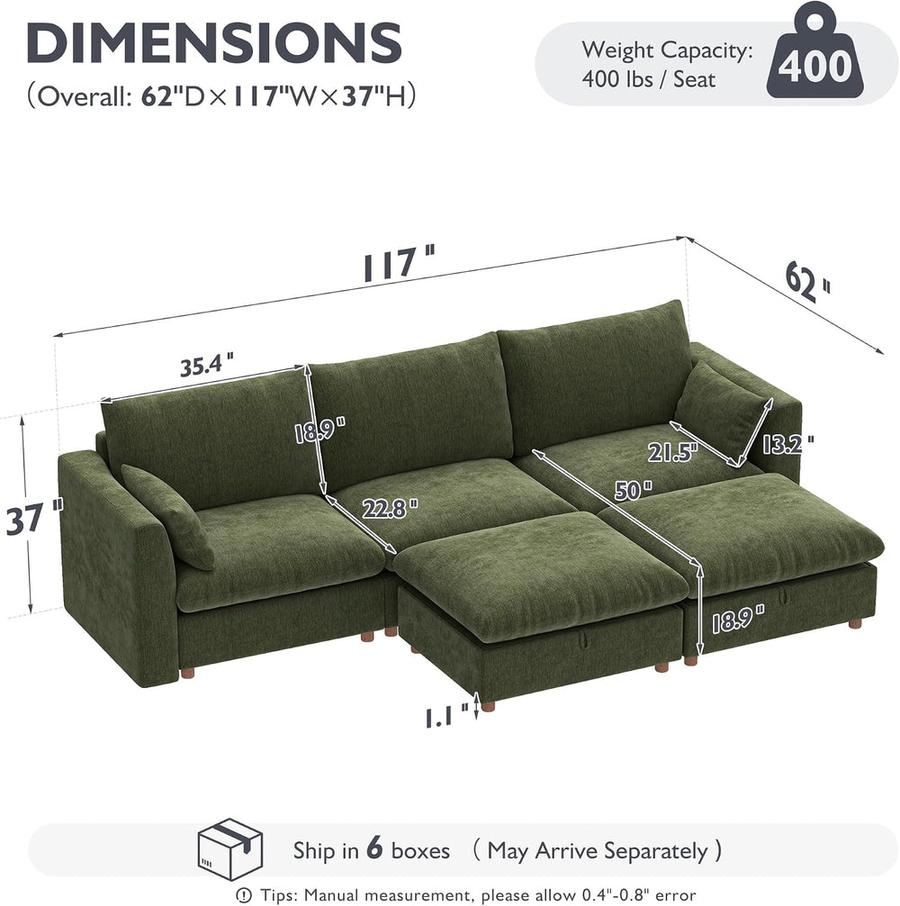 Ihanherry 117" Oversized Modular Sectional Sofa, Modern U Shaped Cloud C...