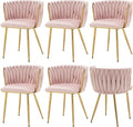 Velvet Dining Chairs Set of 6, Modern Upholstered Dining Chairs with Gold Metal Legs for Dining Room, Vanity, Kitchen, Living Room(Pink)