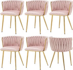 Velvet Dining Chairs Set of 6, Modern Upholstered Dining Chairs with Gold Metal Legs for Dining Room, Vanity, Kitchen, Living Room(Pink)