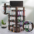 Wooden rotating Jewelry Display Stand with Removable 48 Hooks advertising board, For Earring Cards necklace bracelet Keychain Jewelry Organizer For Selling For vendor events (Dark brown)