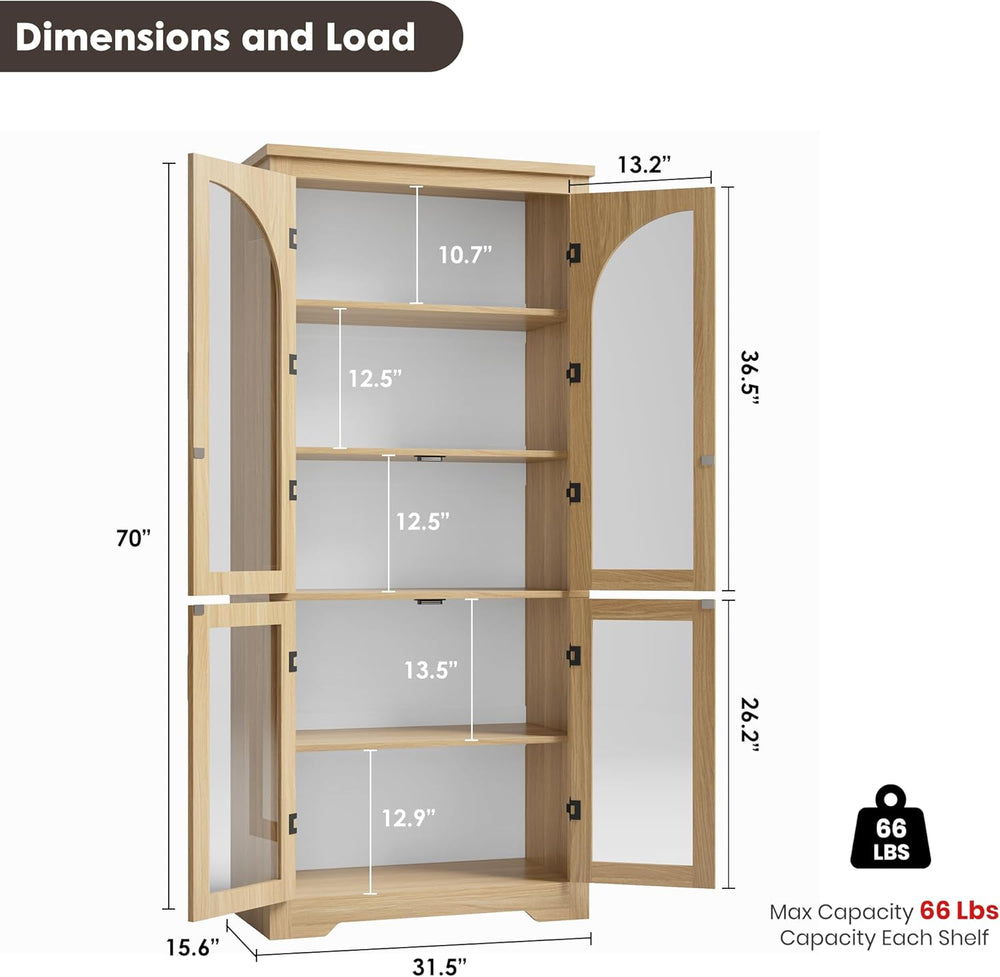 GarveeHome Kitchen Pantry Cabinet - 70" Tall Storage Cabinet with 4 Arch...