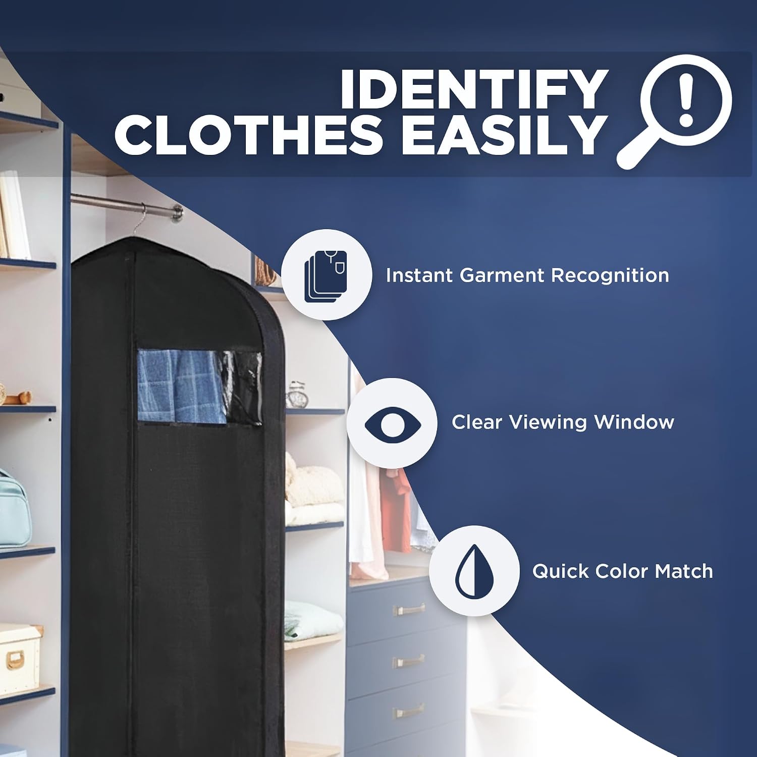 Garment Bags for Hanging Clothes 3-Pack - Travel Suit Closet Covers for Men and Women - Long Dress, Mens Jackets, Coats, Shirts, Dance Clothing Protector - Zipper Hanger Wardrobe Dust Cover (42 Inch)