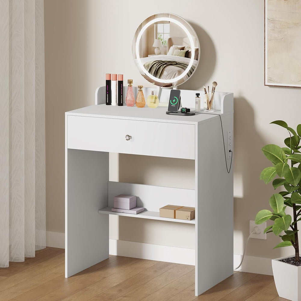 Small Vanity Desk With Power Outlets, Makeup Table for Girls, White | 23.6&qu...