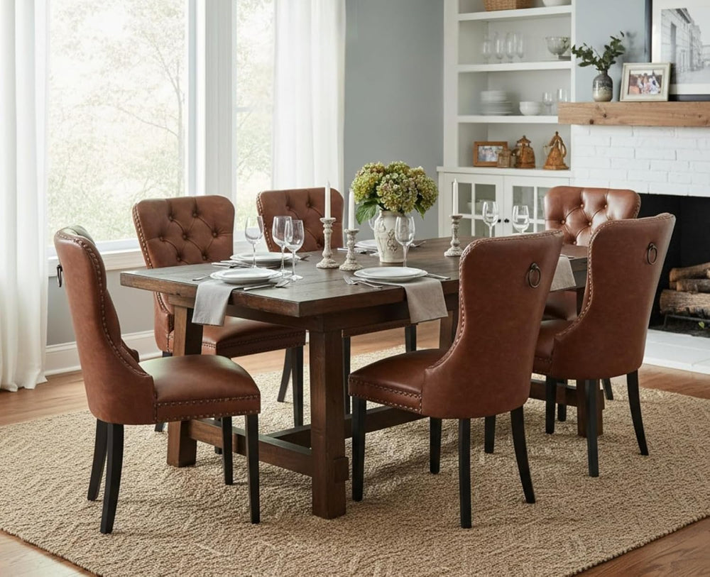 CIMOTA Brown Leather Dining Chairs Set of 8 Mid Century Modern Dining Room Ch...