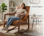 Leather Modern Rocking Chair Mid Century Armchair Upholstered Arm Chair with Padded Seat/Wood Frame, Comfy Rocker for Living Room/Bedroom, Retro Brown PU
