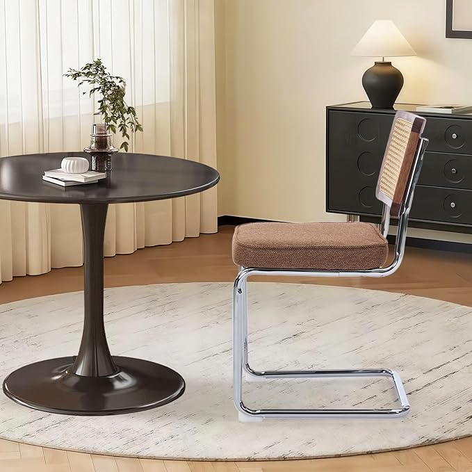 3-Piece 23.6" Round Dining Table Set for 2 with Upholstered Chairs – Space-Saving Modern Small Kitchen Cafe Bistro Set(Coffee Linen Chair)