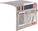 Linen 4 Pockets Bedside Caddy, Bedside Storage Organizer for Magazine, Remotes, Phone (Beige, Classic 4 Pockets)