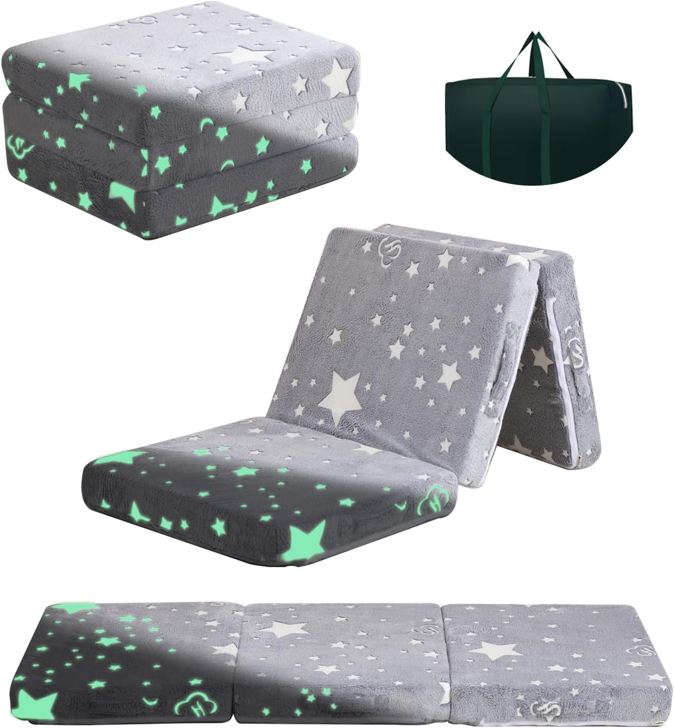 Kids Floor Mattress, Foldable Foam Mattress,57 x 23 in,Glow Star | Foldable floor mattress for kids,child trifold foam mattress,folding mat,glow-in-the-dark star,with storage bag