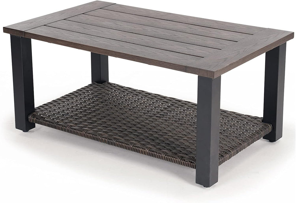 Grand patio Outdoor 40" Coffee Table with Wicker Storage Shelf