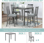 KEIKI 5-Piece Counter Height Dining Table Set with Square Table and 4 Upholstered Vertical Slatted Backrset Chair, for 4 Person, Modern Wooden Table Set, Easy Assembly, for Kitchen, Dining Room, Gray