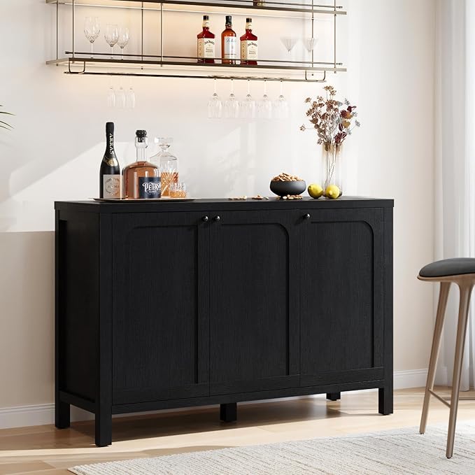 47" Black Sideboard Buffet Cabinet with Storage Modern Credenza with Doors Heavy Duty Wood TV Media Console Table Accent Cabinet for Living Room Hallway Entryway
