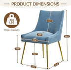 Velvet Dining Chairs Set of 4 Gold Legs,Upholstered Velvet Accent Chairs, Pleated Back Design & Gold Pull Handle, Mid Century Modern Chairs for Dining/Kitchen/Living Room,Light Blue