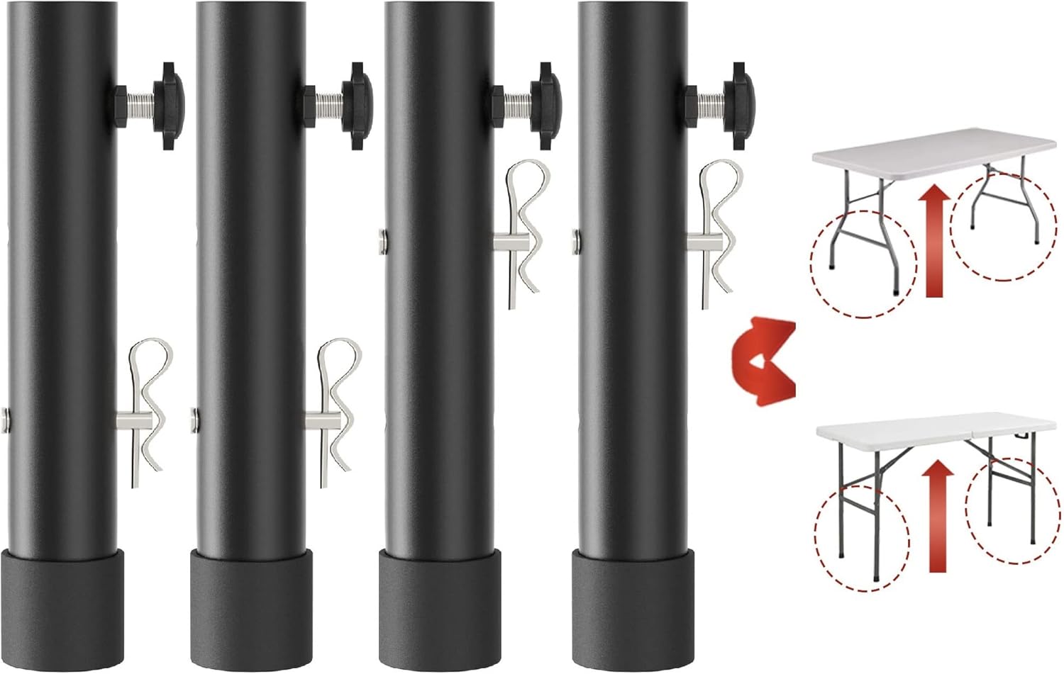 Folding Table Risers for Straight/Bent Leg, Durable Table Leg Extensions 2 Levels/Heights Table Leg Extenders 3.6in | 5.2in - All for Treating Your Back Pain (4-Pack)