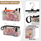 Pink Peony Bee Dragonfly Bedside Caddy for Dorm Bed Bedside Hanging Caddy Bag Iron Frame Storage Organizer Pocket for Bunk Home College Hospital Beds 2 Hooks