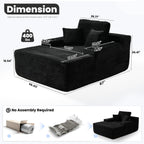 ovios 67'' Chaise Lounge Chair Indoor, Oversized Upholstered Boneless Sofa Bed with Cup Holders, Deep Seat Sleeper Couch, Plush Cloud Sofas Couches for Living Room (Faux Fur, Black)