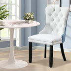 3-Pieces 31.5" Round Dining Table Set for 2, White Dining Table & PU & Velvet Upholstered Dining Chairs Set of 2 for Kitchen Dining Room Apartment Small Space(Blue & White Chairs)