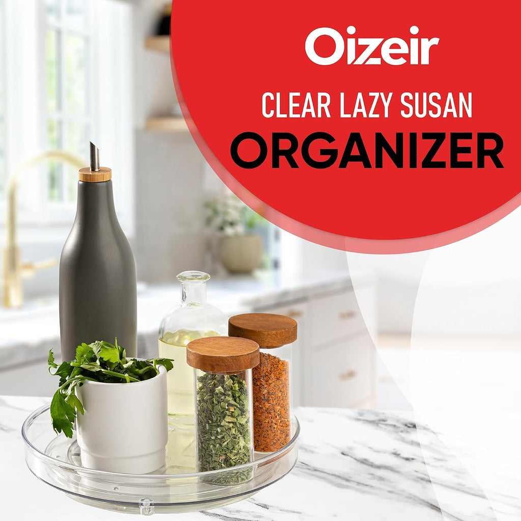 Oizeir Clear Lazy Susan Organizer (Pack of 2) 11.5 Inch Turntable for Kitchen, Pantry, Fridge, Bathroom, and Vanity Countertops, Acrylic Rotating Organizer