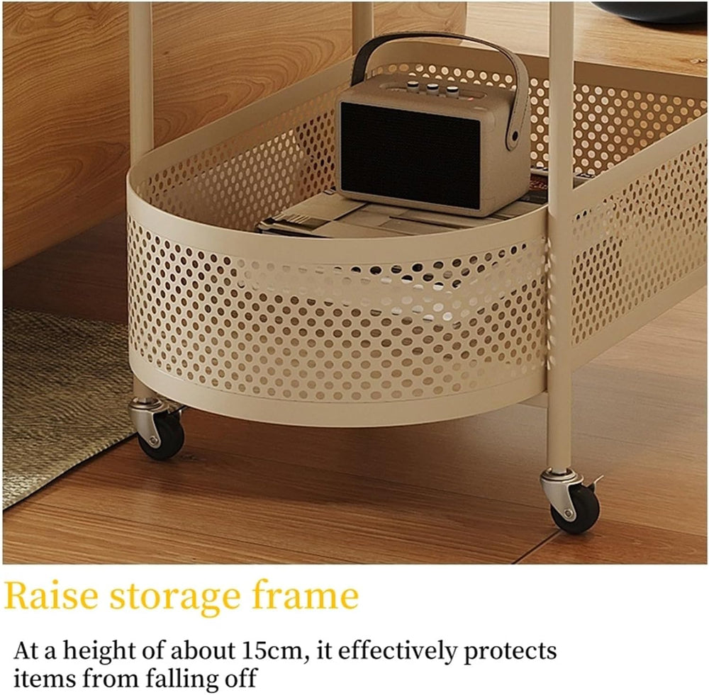 Sofa Side Table with Wheels Coffee Storage Cart Movable End Table with Storag...