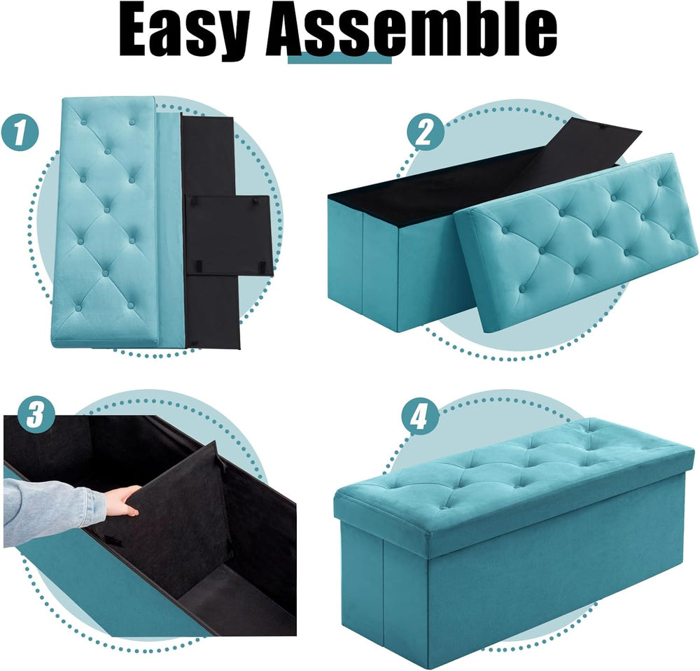 BRIAN & DANY 43 Inches Folding Storage Ottoman Bench, Velvet Ottoman with...