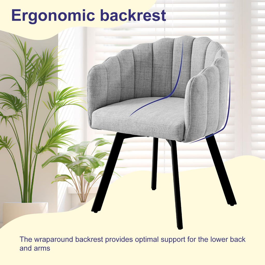 Swivel Dining Chairs Set of 2: Comfy Fabric Upholstered Metal Modern Accent Kitchen Chair with Arms & Back Black & Gray