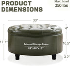 30-Inch Round Storage Ottoman, Leather Ottoman (Green) | Button Tufted Ottoman with Storage, Ottoman Coffee Table with Removable Top for Living Room, Bedroom, Office