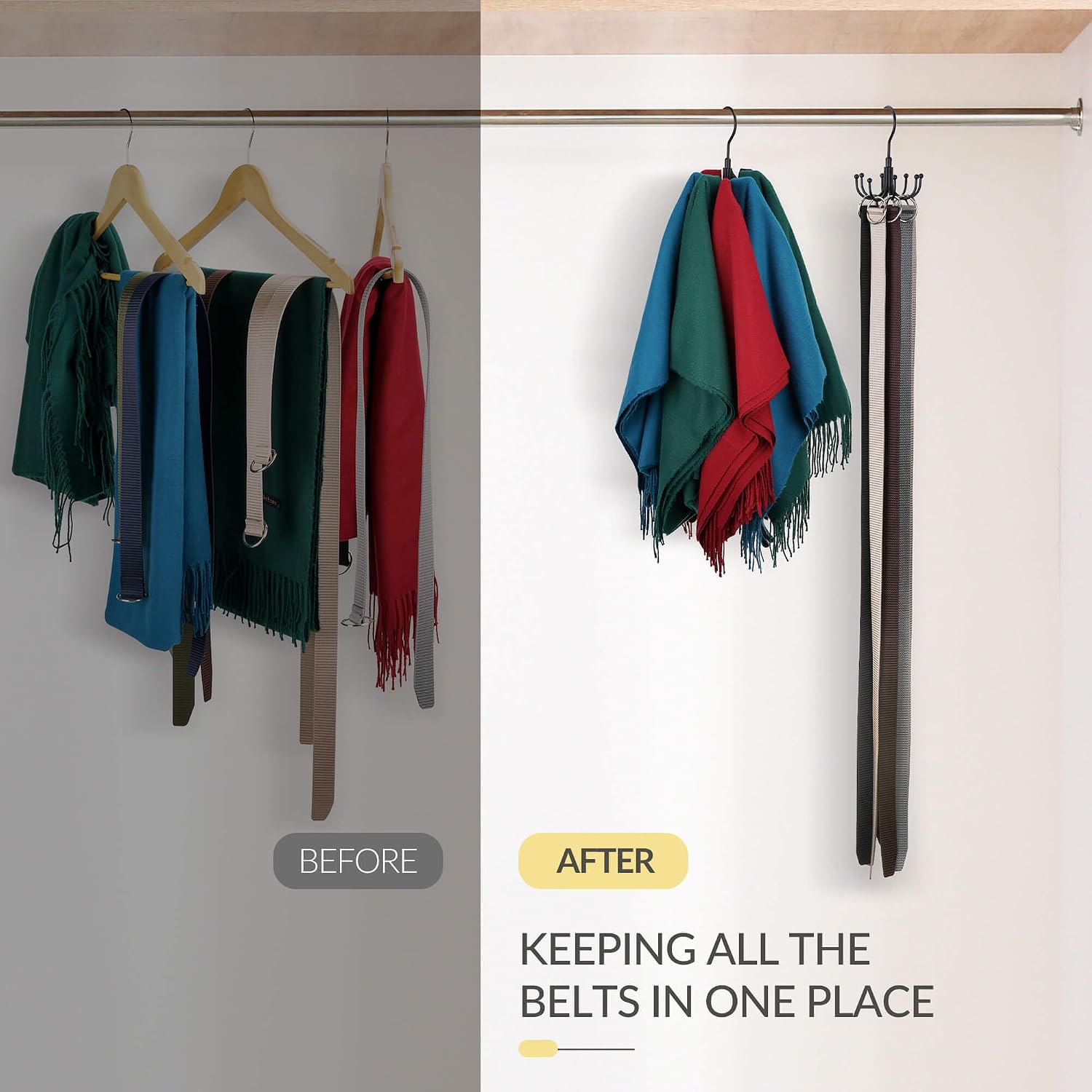 Belt Hanger, Space Saving Belt Organizer for Closet, Max 24 Storage Capacity, Rotating Belt Rack Closet Organizers and Storage for Hanging Belt, Ties, Black