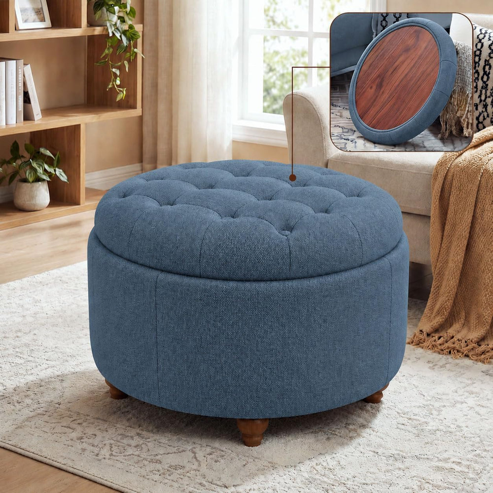 25" Round Ottoman with Storage, Small Coffee Table with Reversible Tray ...
