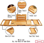 XcE Foldable Bamboo Bathtub Caddy Tray - Expandable to 41 Inches with Non-Slip Pads & Book Stand for Couples Luxury Bath