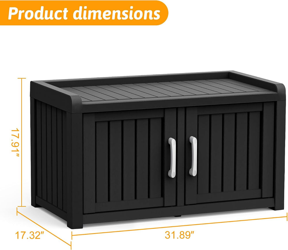2-Tier Storage Bench, Waterproof UV-Resistant Outdoor Shoe Storage Cabinet ，O...