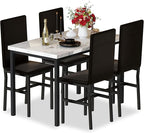 Hooseng Dining Table Set for 4, Modern Faux Marble Kitchen Table with 4 PU Leather Chairs, 5 Piece Dining Room Sets for Dinette, Breakfast Nook, Black