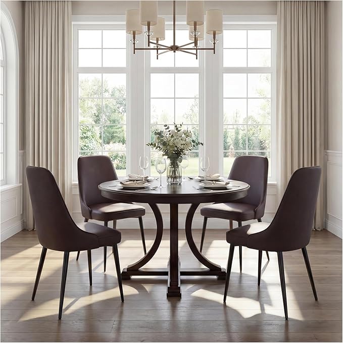 Modern Dining Chairs Set of 4, Faux Leather Upholstered Dining Room Chair Kitchen Chairs Dinner Side Chair with Curved Back and Metal Legs for Kitchen, Dining Room, Living Room, Brown