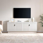 Fluted TV Stand for up to 75" TVs, 68" Entertainment Center with 4 Doors, Modern Media Console with Adjustable Shelves & Storage Cabinets, White