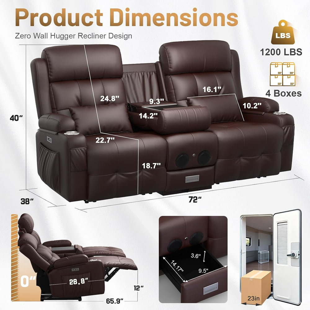 Power Loveseat Recliner Sofa with Massage & Heating, Zero Wall Hugger RV ...
