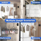 Retractable Clothesline Indoor & Outdoor, 15.6 Ft Non-Sagging Stainless Steel Laundry Line with Wall Mounted Heavy Duty Design, Space-Saving Drying Rack for Bathroom, Balcony(Square Black)