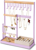 DreamGenius Jewelry Organizer Stand with Velvet Ring Holder, 4 Tier Jewelry Holder Organizer with 15 Hooks for Necklaces and 16 Holes for Earrings, Purple