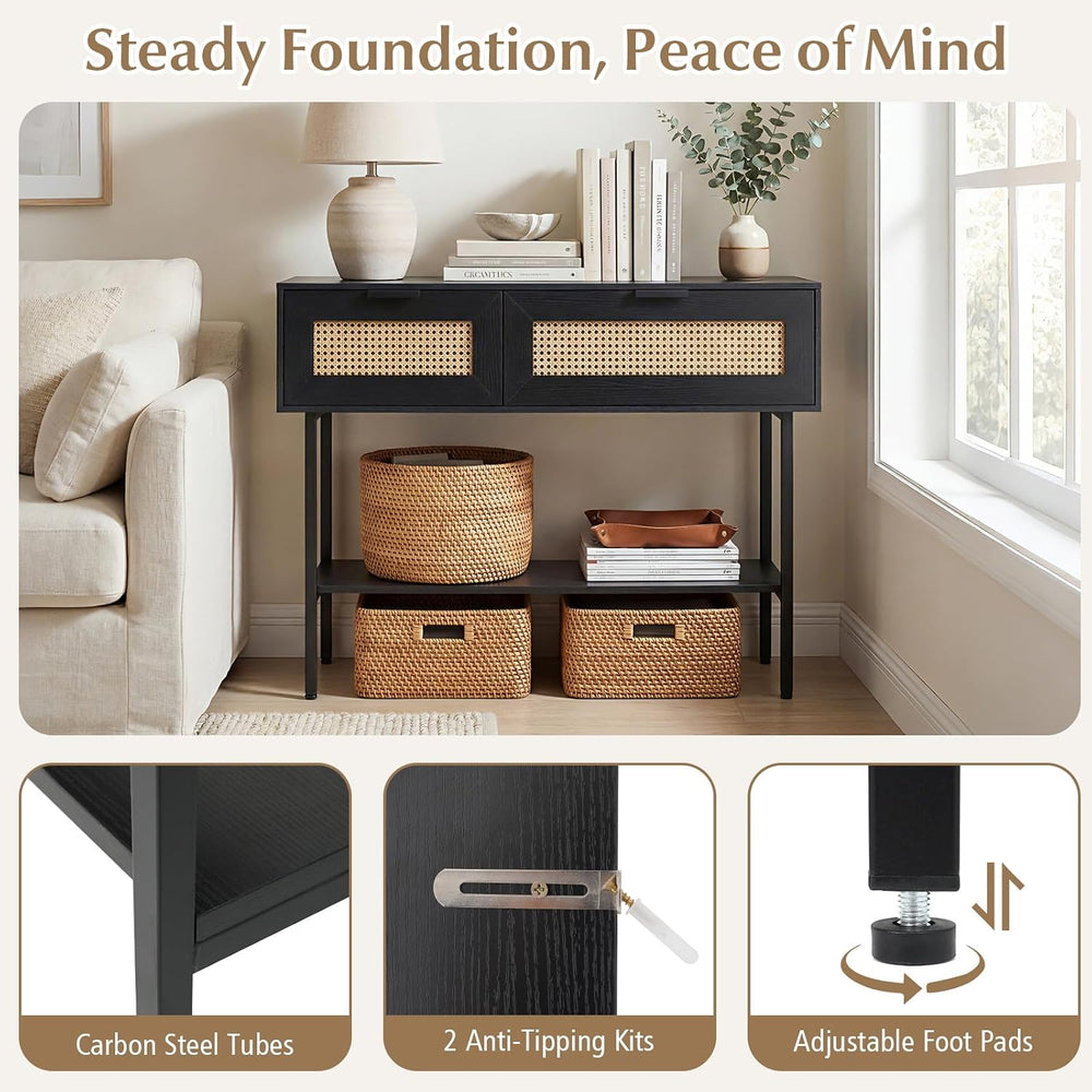 Giantex Rattan Console Table with Storage, 40" Boho Entryway Table w/ 2 ...