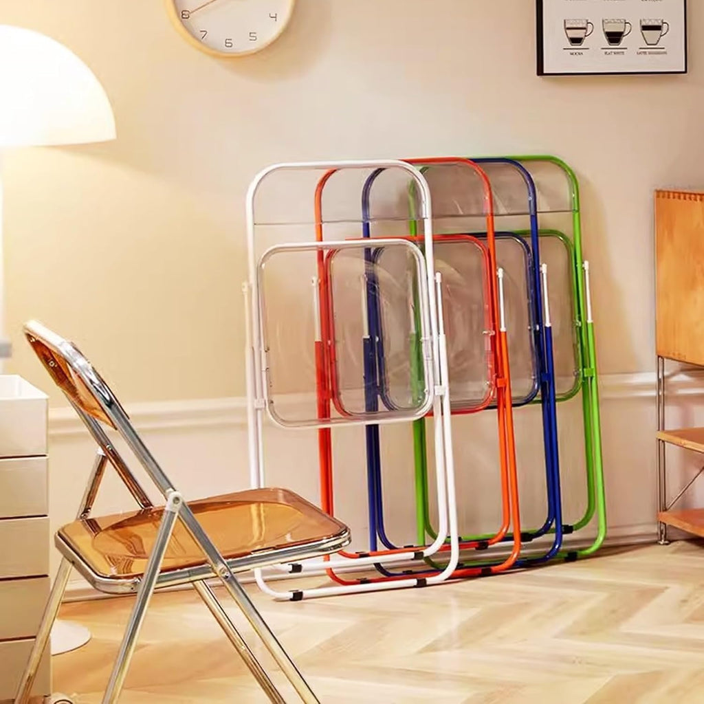 Acrylic Folding Chairs, Clear Foldable and Stackable, PVC Plastic Panel & Metal Frame, for Outside Inside(Black)