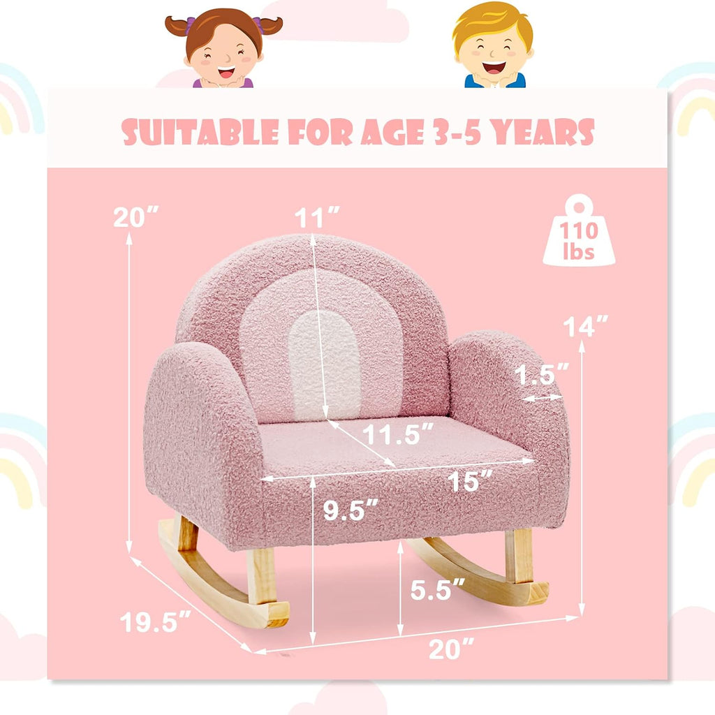 INFANS Kids Sofa, Toddler Rocking Chair with Solid Wooden Frame, Anti-Tipping Design, Plush Fabric, Children Armchair for Nursery Kindergarten Playroom Preschool, Gift for Boys Girls (Pink)