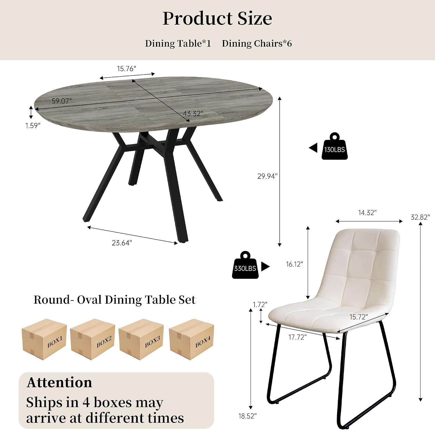 HIPIHOM Extendable Round Dining Table Set for 6 People, 43.3"-59.1" Extendable Kitchen Table with 6 Upholstered Chairs, Space Saving for Kitchen Dining Room (Grey Table+6 U-Shaped White Chairs)