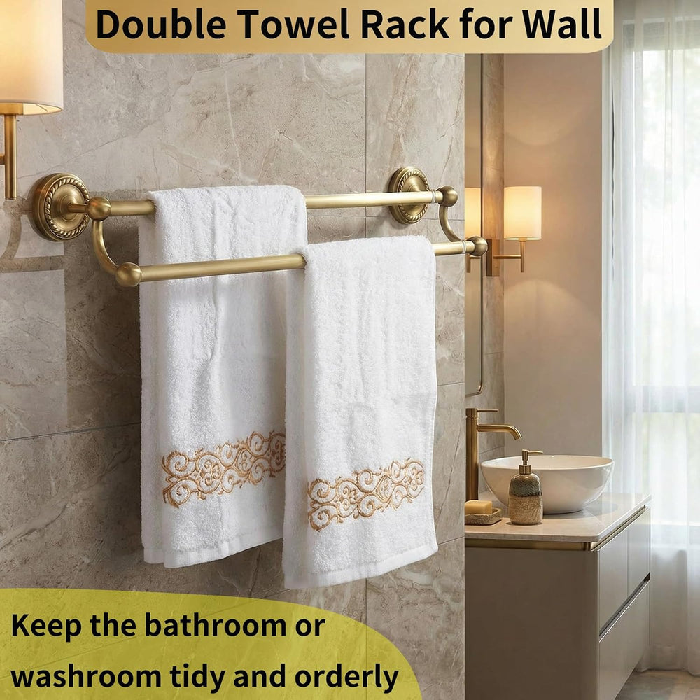 Gold Double Towel Bar, Antique Brass Bathroom Towel Racks Wall Mounted