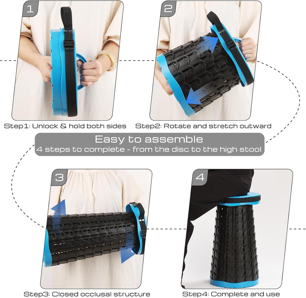 Portable Telescoping Stool with Cushion, Adjustable Folding Seat for Adults