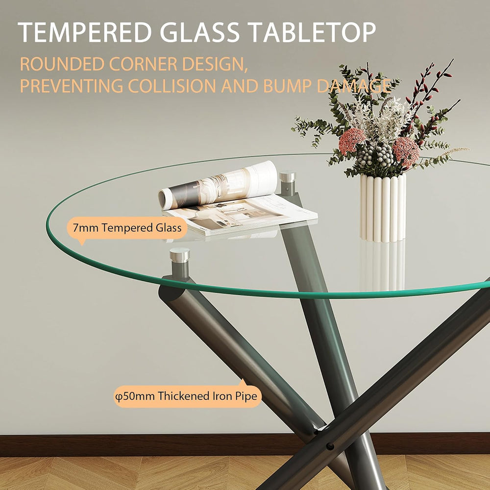 Modern Dining Room Table for 4 People, 36" Round Dining Table with Black...