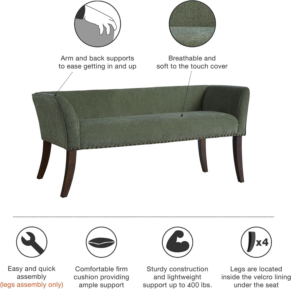 Madison Park Accent Bench, Plush Upholstered, Nailhead Trim, & Padded Sea...