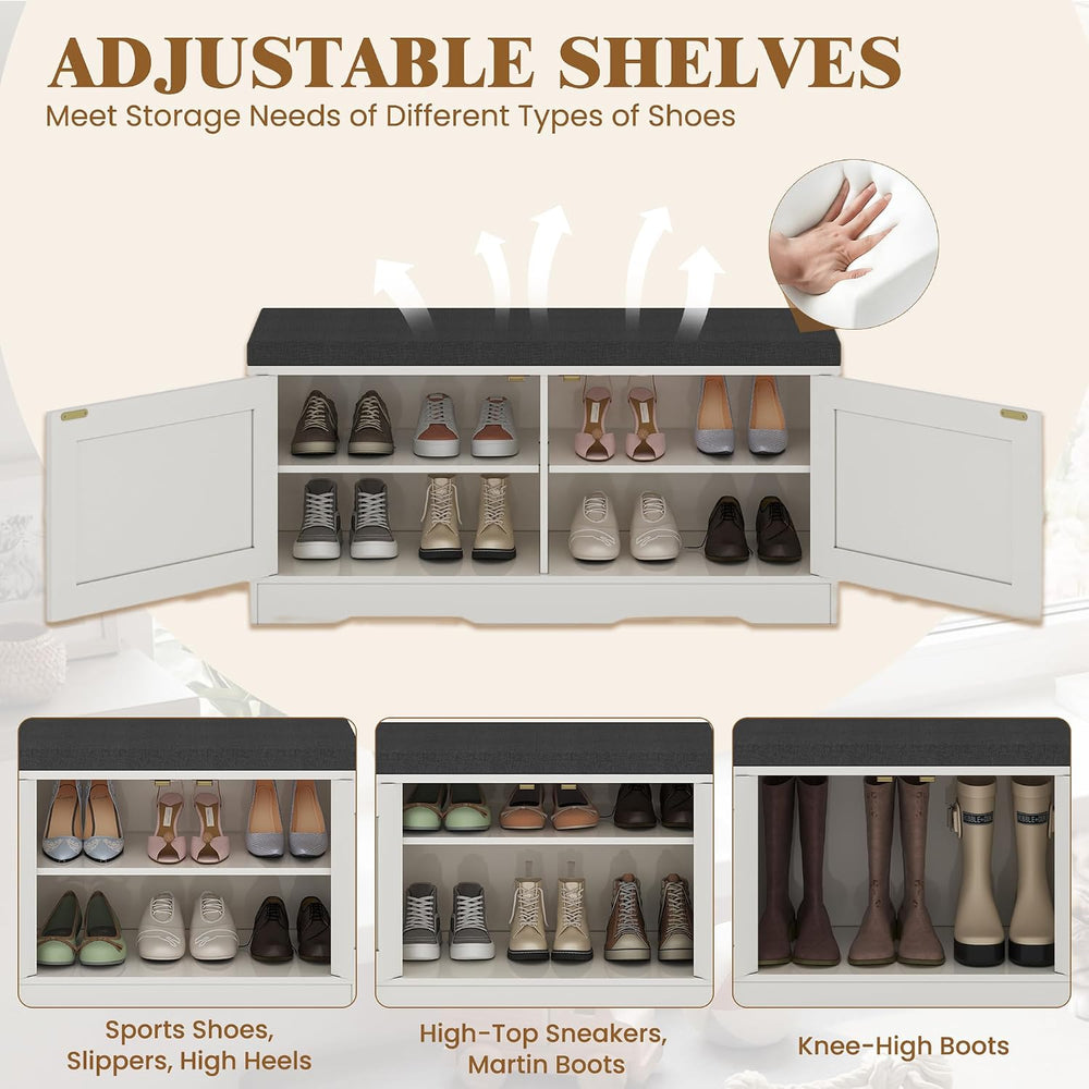 Apicizon Shoe Storage Bench, 2 Tier Entryway Bench with Padded Seat Cushion, ...