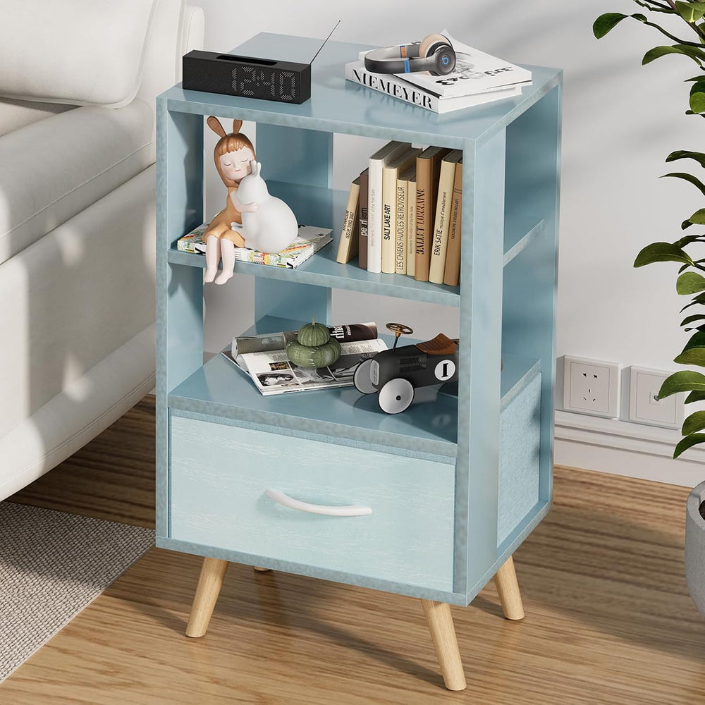 Aenuert Night Stand, Blue Nightstand with Drawer, Side Table with Open Storag...